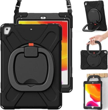 Nikcorp Zaštitna maska za iPad 8/7 10.2" s rotirajućim stalkom od 360°, držačem za ruku i naramenicom, crna