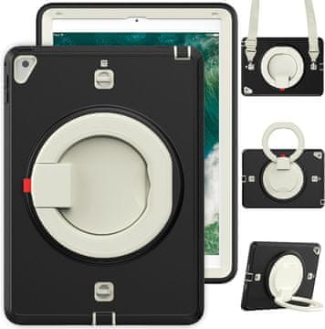 Nikcorp Oklopna maska za iPad 6/5/Pro 9.7" s rotirajućim postoljem 360° i ručkom, troslojna zaštitna futrola, crna