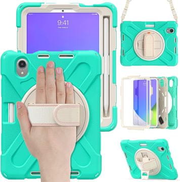 Nikcorp Robusna zaštitna maska za iPad Mini 6 8.3" s rotirajućim stalkom, držačem za ruku i naramenicom, mint boja