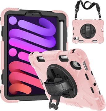 Nikcorp Izdržljiva zaštitna maska za iPad Mini 6 8.3" s rotirajućim stalkom i držačem za olovku, roza