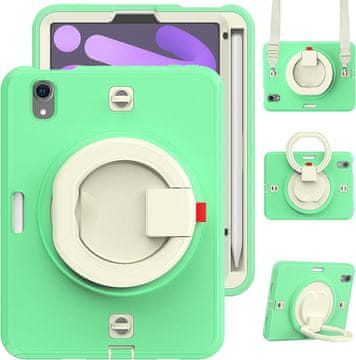 Nikcorp Zaštitna maska za iPad Mini 6 8,3" s rotirajućim stalkom, držačem za ruku i naramenicom, zelena
