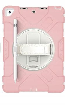 Nikcorp Oklopna torbica za iPad 9/8/7 10.2" s rotirajućim postoljem od 360° i ručkom, troslojna zaštita, ružičasta