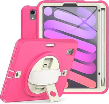 Nikcorp Zaštitna maska za iPad Mini 6 8.3" s rotirajućim stalkom, držačem za ruku i naramenicom, roza
