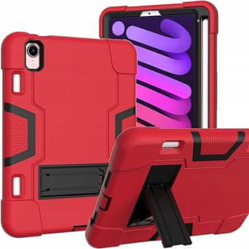 Nikcorp Oklopna maska za iPad Mini 6 8.3" s postoljem i držačem za olovku, crvena, trodijelna zaštitna futrola otporna na udarce