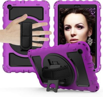Nikcorp Zaštitna maska za Samsung Galaxy Tab A 8.0 s rotirajućim stalkom i naramenicom, trostruka zaštita, ljubičasta
