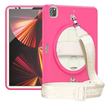 Nikcorp Zaštitna maska za iPad Pro 11" (3/2/1) s rotirajućim stalkom, držačem za ruku i naramenicom, roza