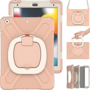Nikcorp Robusna zaštitna maska za Amazon Fire HD 10 Plus s 360° rotirajućim stalkom i odvojivim remenom za rame, ružičasta
