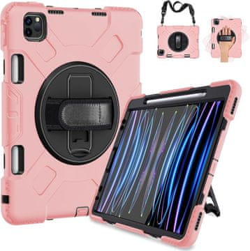 Nikcorp Okretna zaštitna maska za iPad Pro 11" (3/2/1) s postoljem, držačem za ruku i prostorom za olovku, roza