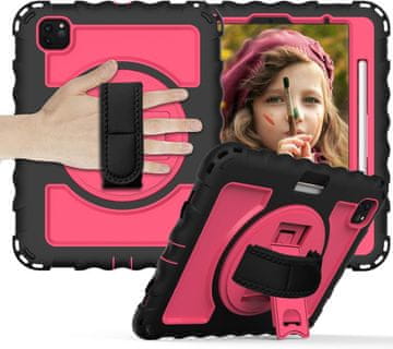 Nikcorp Robusna zaštitna maska za iPad Air 5/Air 4/Pro 11" s rotirajućim stalkom, držačem za ruku i naramenicom, roza