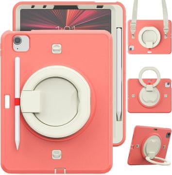 Nikcorp Robusna zaštitna maska za iPad Pro 11" (3/2/1 gen) s rotirajućim stalkom, držačem za ruku i naramenicom, roza