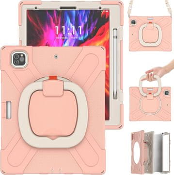 Nikcorp Robusna zaštitna maska za iPad Pro 12.9" s rotirajućim stalkom, držačem za ruku i naramenicom, ružičasta