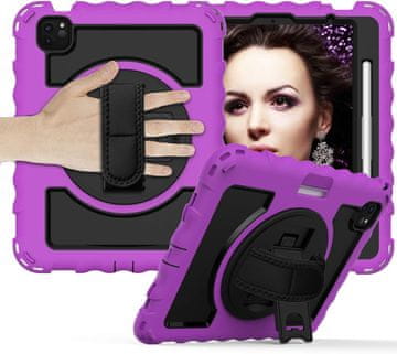 Nikcorp Robusna zaštitna maska za iPad Pro 11" s rotirajućim stalkom, držačem za ruku i naramenicom, ljubičasta