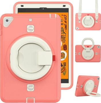 Nikcorp Oklopna maska za iPad Mini 5/4 7.9" s rotirajućim postoljem 360° i ručnim držačem, troslojna zaštita, roza