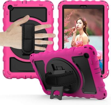 Nikcorp Robusna zaštitna maska za Samsung Tab A10.1 sa stalkom i naramenicom, 360° rotacija, otporna na udarce, roza