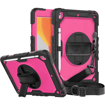 Nikcorp Zaštitna maska za iPad 10.2 (7/8/9 gen) roza, oklopna, rotirajući stalak, držač za olovku, remen za nošenje