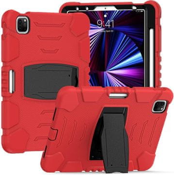 Nikcorp Oklopna maska za iPad Pro 11" (3/2/1 gen) s postoljem i držačem za olovku, trodijelna zaštitna futrola, crvena