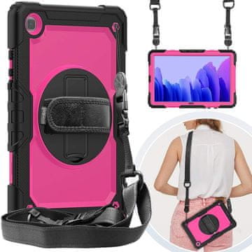 Nikcorp Zaštitna maska za Samsung Galaxy Tab A7 10.4” s rotirajućim stalkom, držačem za ruku i naramenicom, roza