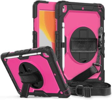 Nikcorp Zaštitna maska za iPad 9/8/7 10.2" s rotirajućim stalkom, ručkom i naramenicom, otporna na udarce, roza