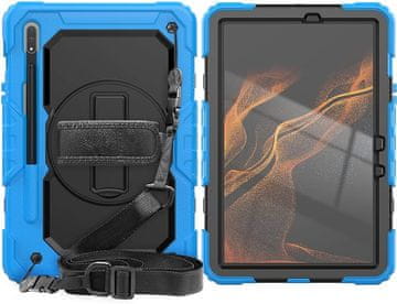 Nikcorp Zaštitna maska za Samsung Galaxy Tab S8/S7, rotirajući stalak 360°, držač za ruku i remen za nošenje, plava