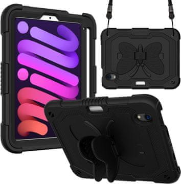 Nikcorp Zaštitna maska za iPad Mini 6 (8.3") 2021 s postoljem, ručkom i naramenicom, otporna na udarce, crna