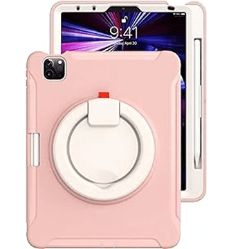 Nikcorp Robusna zaštitna maska za iPad Pro 12.9" s rotirajućim stalkom od 360° i držačem za olovku, ružičasta