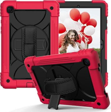 Nikcorp Zaštitna maska za Samsung Galaxy Tab A 10.1 s rotirajućim stalkom i naramenicom, trostruka zaštita, crvena