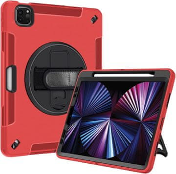 Nikcorp Robusna zaštitna maska za iPad 3/2/1/Pro 11" s rotirajućim stalkom i naramenicom, otporna na udarce, crvena