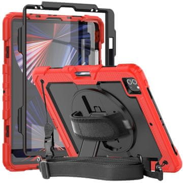 Nikcorp Robusna zaštitna maska za iPad Pro 12.9 (5/4 Gen) s rotirajućim stalkom, držačem za ruku i naramenicom, crvena