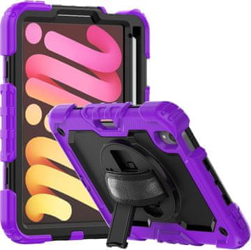 Nikcorp Zaštitna maska za iPad Mini 6 8.3" s rotirajućim stalkom, držačem za ruku i naramenicom, ljubičasta