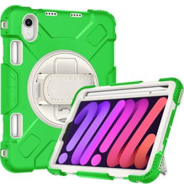 Nikcorp Robusna zaštitna maska za iPad Mini 6 8.3" s rotirajućim stalkom od 360°, držačem za olovku i ručkom, zelena