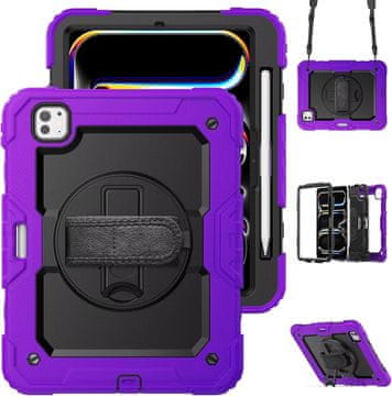 Nikcorp Zaštitna maska za iPad Pro 12.9" (2020/2018) s rotirajućim stalkom, držačem za ruku i naramenicom, ljubičasta