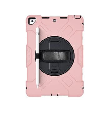 Nikcorp Oklopna maska za iPad 9/8/7 10.2" s rotirajućim postoljem 360° i držačem za ruku, troslojna zaštita, roza