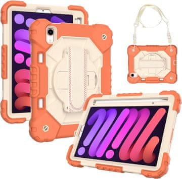 Nikcorp Robusna zaštitna maska za iPad Mini 6 8.3" s rotirajućim stalkom, držačem za ruku i naramenicom, narančasta