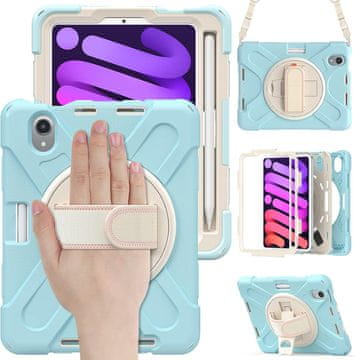 Nikcorp Zaštitna maska za iPad Mini 6 8.3" s rotirajućim stalkom, držačem za ruku i naramenicom, plava