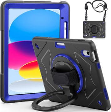 Nikcorp Zaštitna maska za iPad Pro 11/Air 5/4 s rotirajućim stalkom, držačem za ruku i naramenicom, otporna na udarce, crna