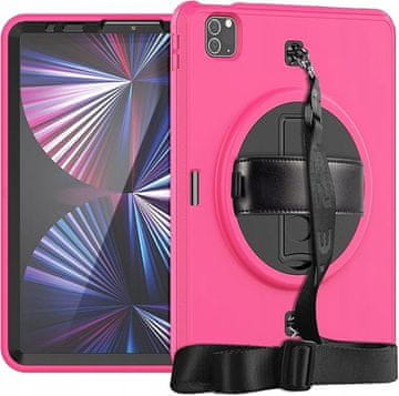 Nikcorp Robusna zaštitna maska za iPad Air 5/Air 4 10.9" s rotirajućim stalkom, držačem za ruku i naramenicom, roza