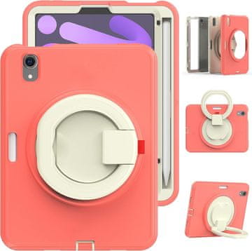 Nikcorp Robusna zaštitna maska za iPad Mini 6 8.3" s rotirajućim stalkom, držačem za ruku i naramenicom, ružičasta