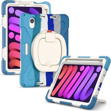 Nikcorp Robusna zaštitna maska za iPad Mini 6 8.3" s rotirajućim stalkom od 360°, držačem za olovku i ručkom, plava