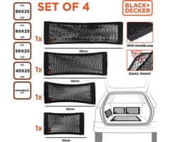 Black+Decker mreže za prtljagu za automobil, Velcro, 4 komada, crne