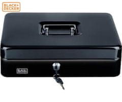 Black+Decker blagajna/sef za novac s bravom, 4 ladice, ladica za kovanice, 2 ključa, čelik, 30x24x9 cm, crna