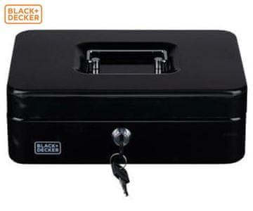 Black+Decker blagajna/sef za novac s bravom, 5 pretinaca, 2 ključa, čelik, 25 x 18,5 x 9 cm, crna