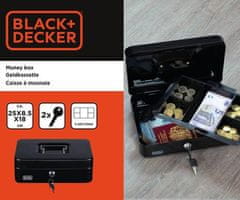 Black+Decker blagajna/sef za novac s bravom, 5 pretinaca, 2 ključa, čelik, 25 x 18,5 x 9 cm, crna