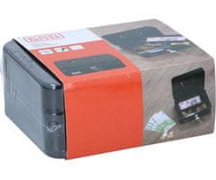 Black+Decker blagajna/sef za novac s bravom, 3 pretinca, 2 ključa, čelik, 20 x 16 x 8,5 cm, crna