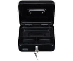 Black+Decker blagajna/sef za novac s bravom, 3 pretinca, 2 ključa, čelik, 20 x 16 x 8,5 cm, crna