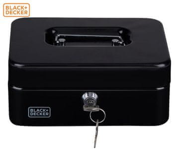 Black+Decker blagajna/sef za novac s bravom, 3 pretinca, 2 ključa, čelik, 20 x 16 x 8,5 cm, crna