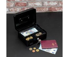 Black+Decker blagajna/sef za novac s bravom, 3 pretinca, 2 ključa, čelik, 20 x 16 x 8,5 cm, crna