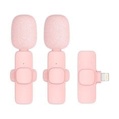 MG K1 bežični lavalier mikrofon Lightning 2ks, ružičasti