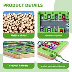 Netscroll Magnetna didaktička igra za učenje engleskih slova s autićima, drveni Montessori labirint za djecu 3–5 godine, CarMaze