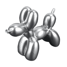 Nikcorp Figurica psa od balona, moderna dekoracija za dom, sjajna skulptura od smole za stol, policu ili tortu, srebrna, 7,5x9 cm