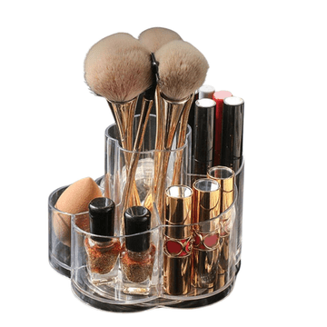 Nikcorp Rotirajući organizator za kozmetiku 360°, sa 6 pretinaca za šminku i kistove, akrilni stalak za kupaonicu, proziran 11,5x15cm